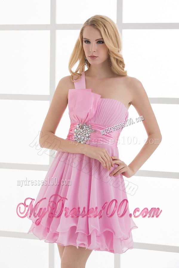 One Shoulder A-line Beading and Ruching Chiffon Evening Dress