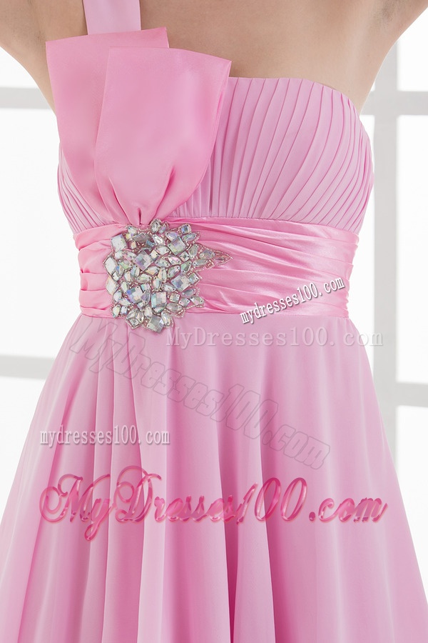 One Shoulder A-line Beading and Ruching Chiffon Evening Dress