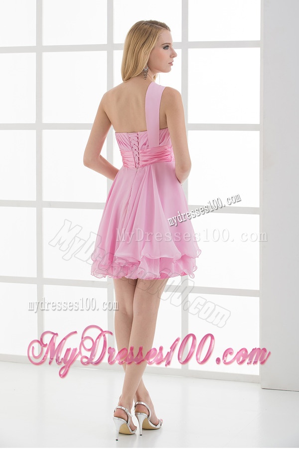 One Shoulder A-line Beading and Ruching Chiffon Evening Dress