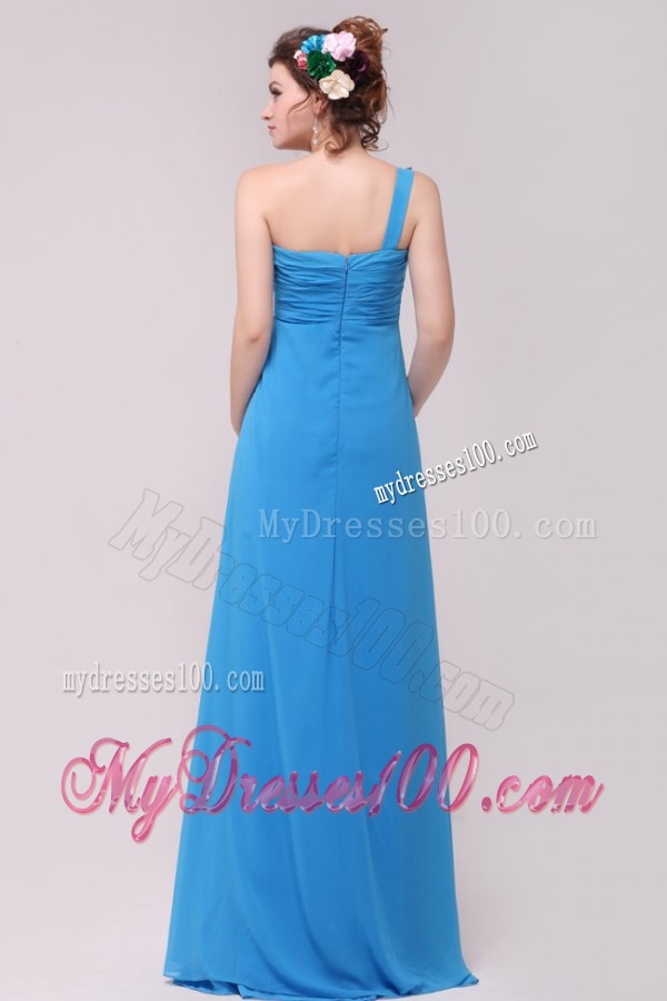 One Shoulder Empire Full Length Teal Evening Dress with Appliques
