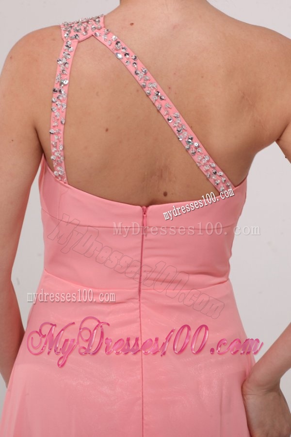 Pink Red One Shoulder Evening Dress with Beading