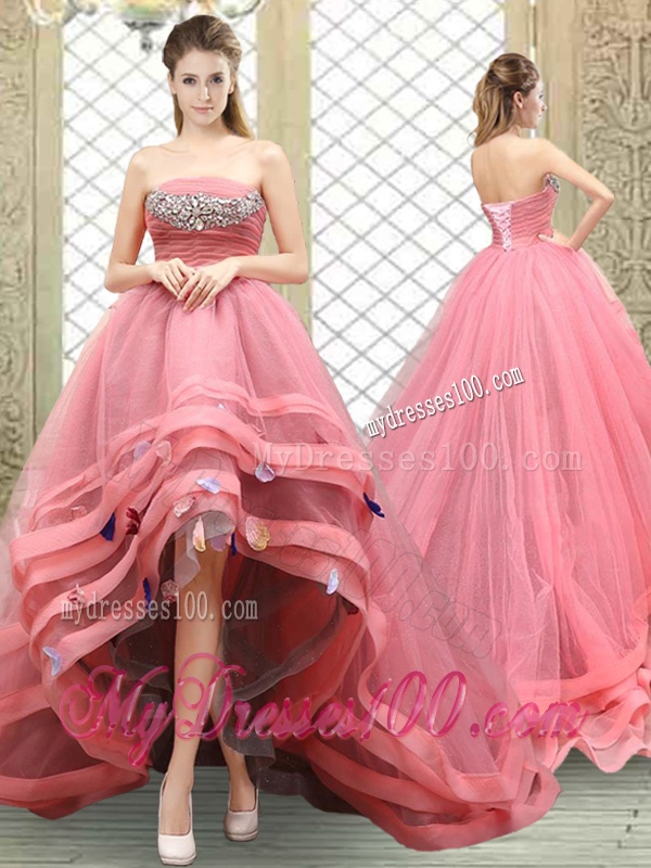 Popular Strapless High Low Beading Evening Dresses