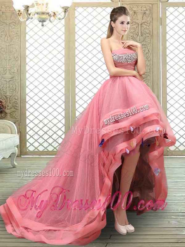 Popular Strapless High Low Beading Evening Dresses