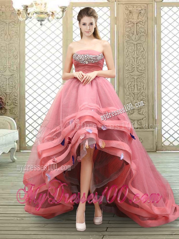Popular Strapless High Low Beading Evening Dresses