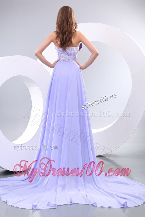 Popular Sweetheart Court Train Elastic Woven Satin Evening Dresses with Beading