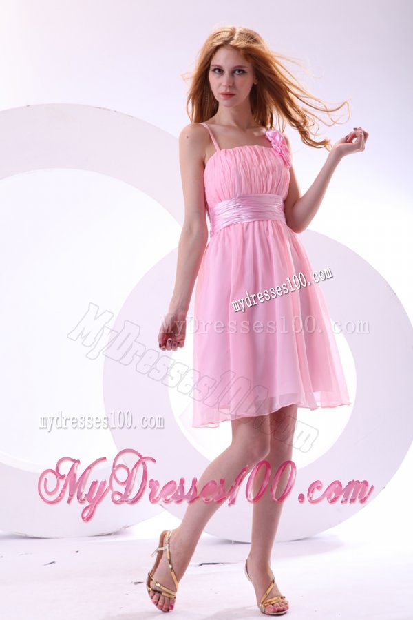 Pretty A-line Straps Knee-length Chiffon Sashes Pink 2015 Evening Dress