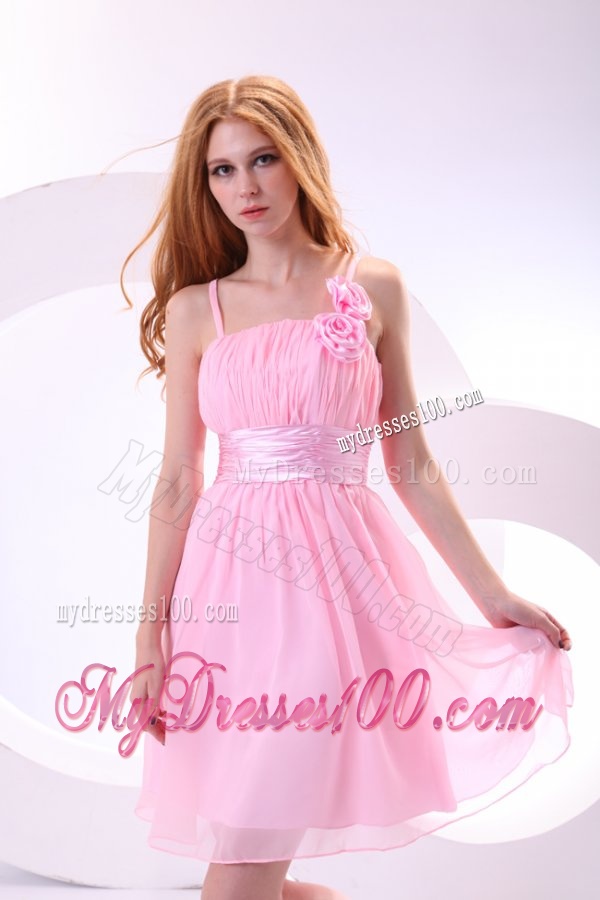 Pretty A-line Straps Knee-length Chiffon Sashes Pink 2015 Evening Dress
