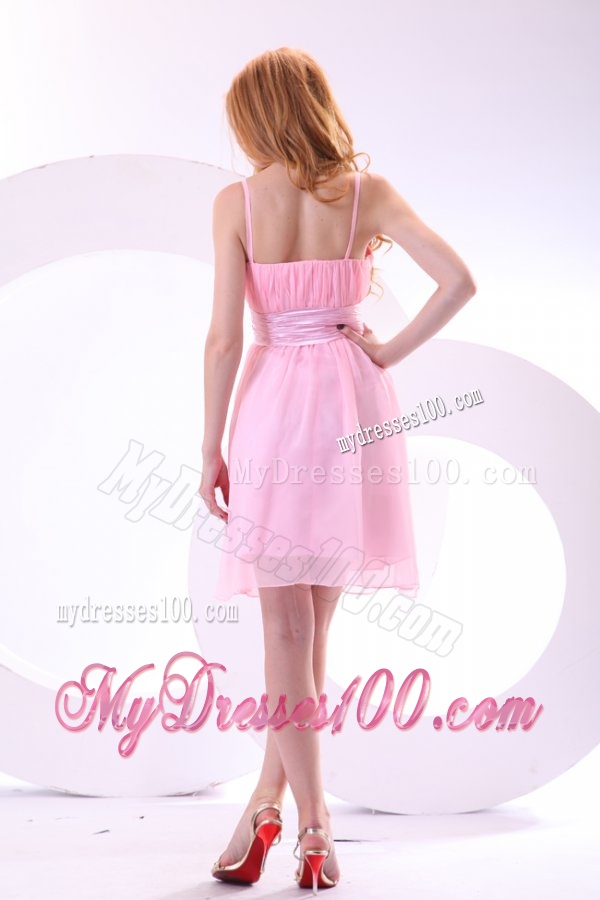 Pretty A-line Straps Knee-length Chiffon Sashes Pink 2015 Evening Dress