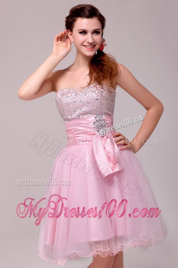 Princess Baby Pink Strapless Beading and Ruching Evening Dress