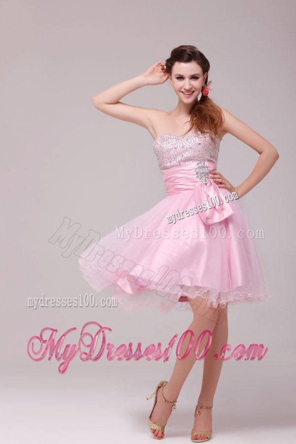 Princess Baby Pink Strapless Beading and Ruching Evening Dress