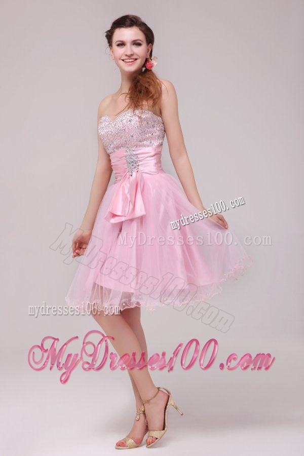 Princess Baby Pink Strapless Beading and Ruching Evening Dress