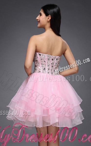 Princess Baby Pink Sweetheart Beading Organza Knee-length Evening Dress