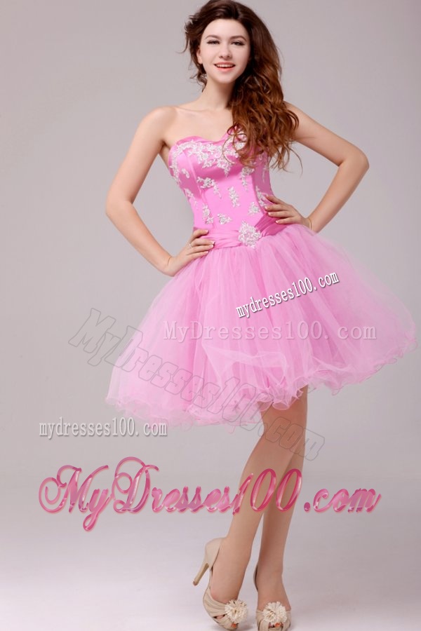 Princess Rose Pink Sweetheart Appliques Short Evening Dress