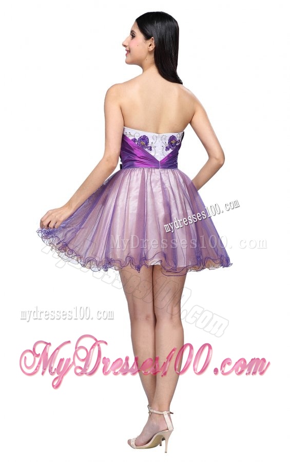 Princess Strapless Appliques Sash Organza Mini-length Evening Dress