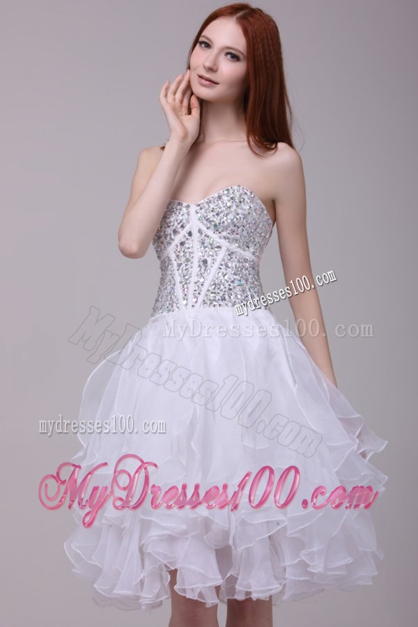 Princess White Beading and Ruffles Organza Evening Dress