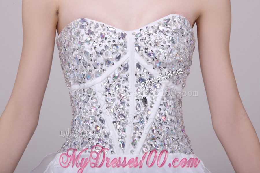 Princess White Beading and Ruffles Organza Evening Dress