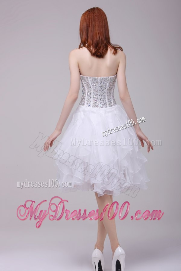 Princess White Beading and Ruffles Organza Evening Dress