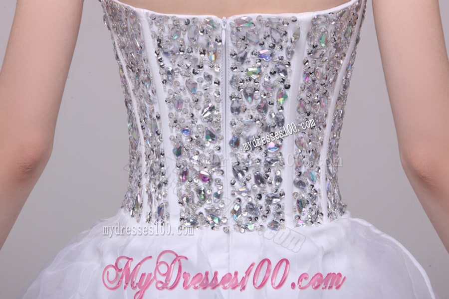 Princess White Beading and Ruffles Organza Evening Dress