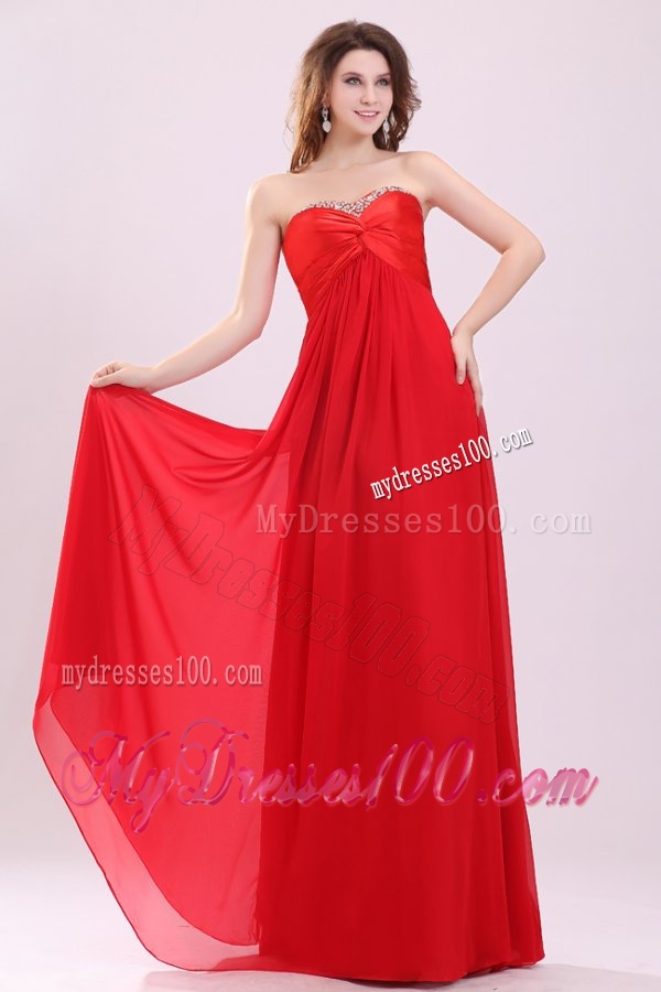 Red Empire Sweetheart Beading Floor length Chiffon Evening Dress