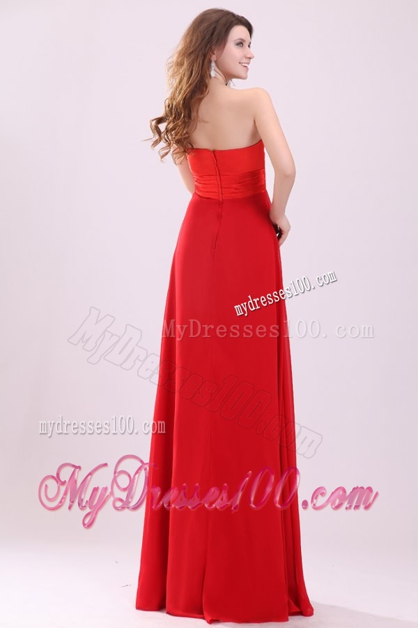Red Empire Sweetheart Beading Floor length Chiffon Evening Dress