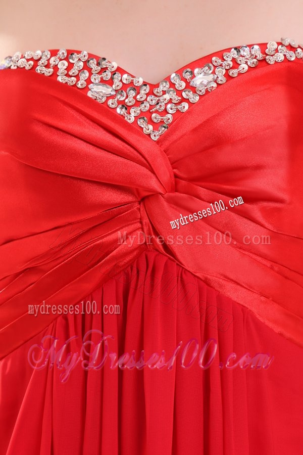 Red Empire Sweetheart Beading Floor length Chiffon Evening Dress