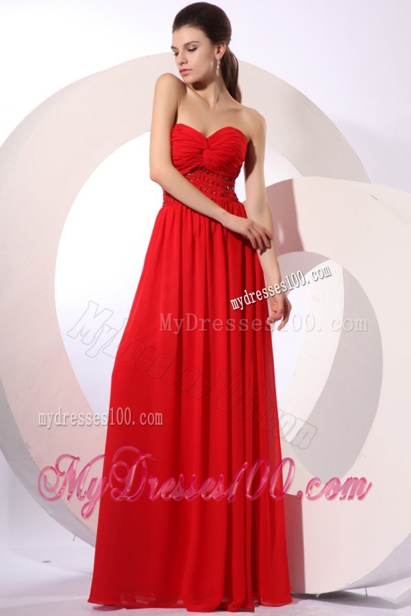 Red Empire Sweetheart Floor-length Beading Chiffon Evening Dress