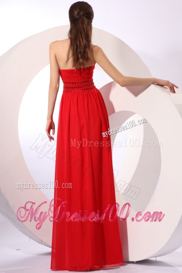Red Empire Sweetheart Floor-length Beading Chiffon Evening Dress