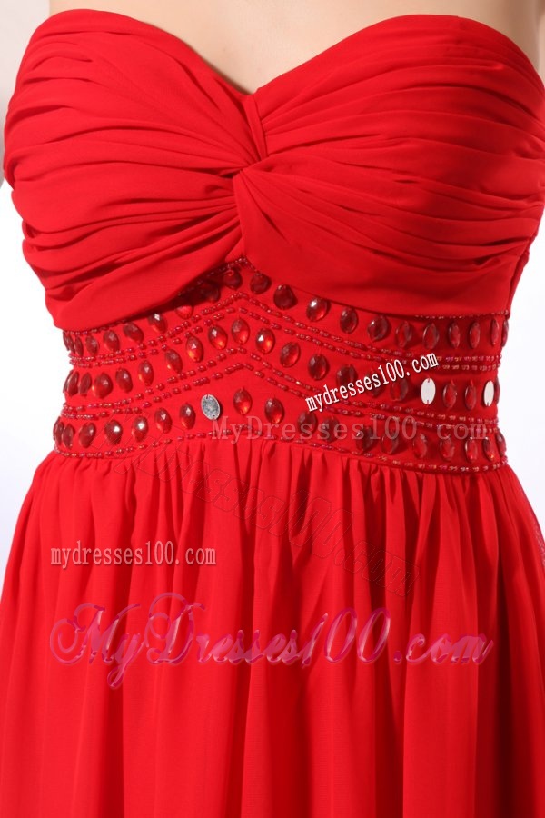 Red Empire Sweetheart Floor-length Beading Chiffon Evening Dress