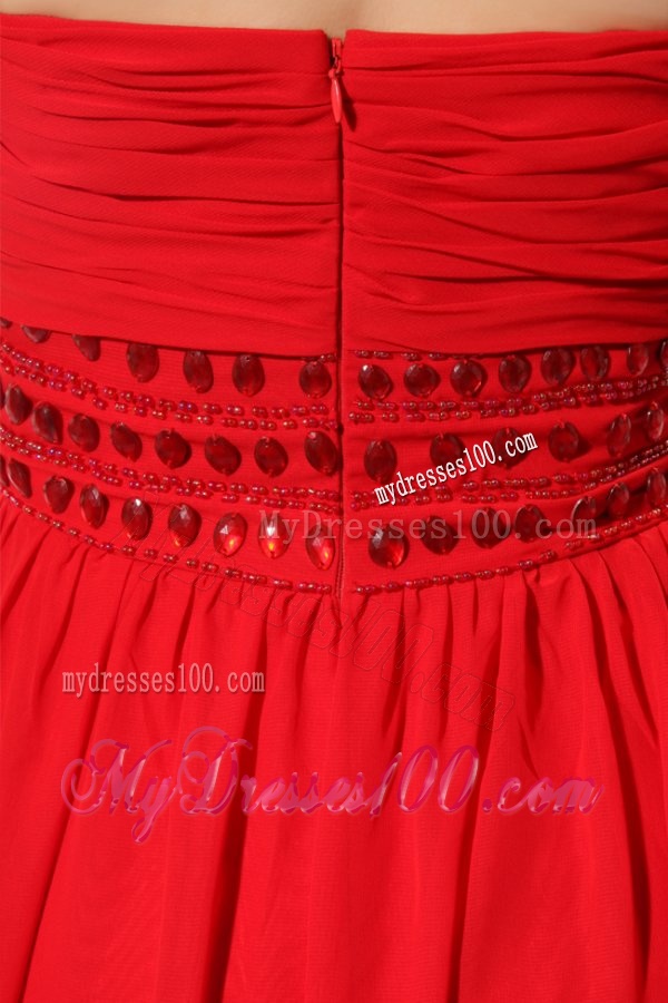 Red Empire Sweetheart Floor-length Beading Chiffon Evening Dress