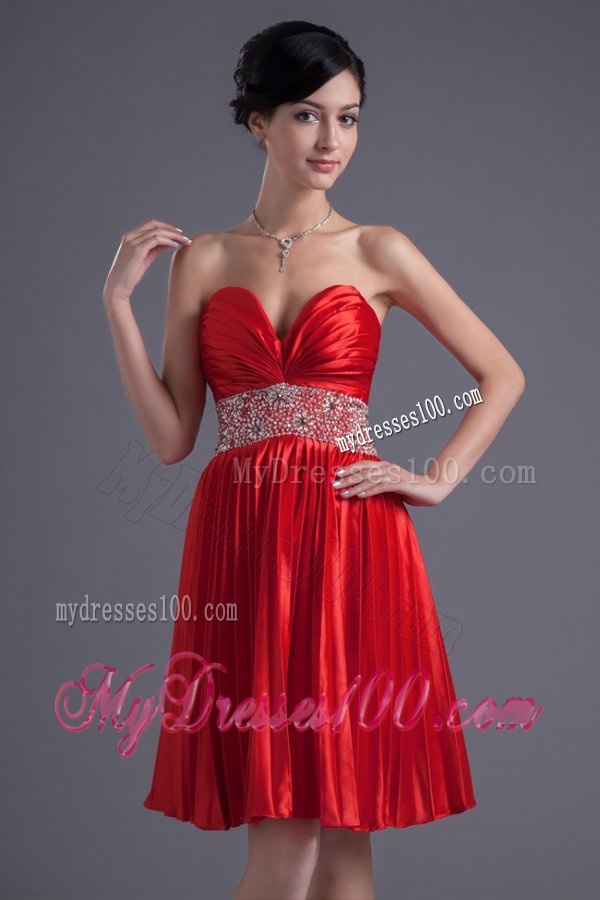 Red Princess Sweetheart Beading Taffeta Knee-length Evening Dress