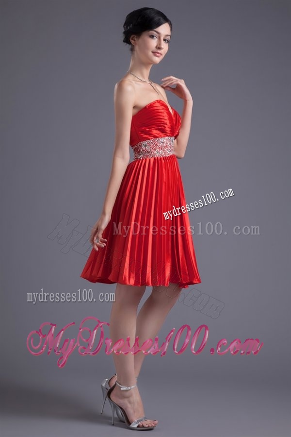 Red Princess Sweetheart Beading Taffeta Knee-length Evening Dress