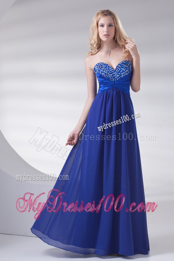 Royal Blue Sweetheart Beading and Ruching Evening Dress with Empire