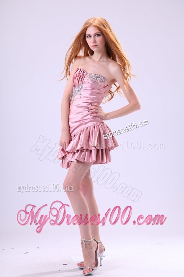 Sexy Baby Pink Evening Dress with Beading and Ruching