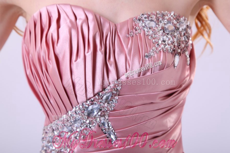 Sexy Baby Pink Evening Dress with Beading and Ruching