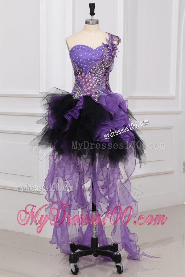 Sexy High-Low Ruffled Evening Dress with One Shoulder