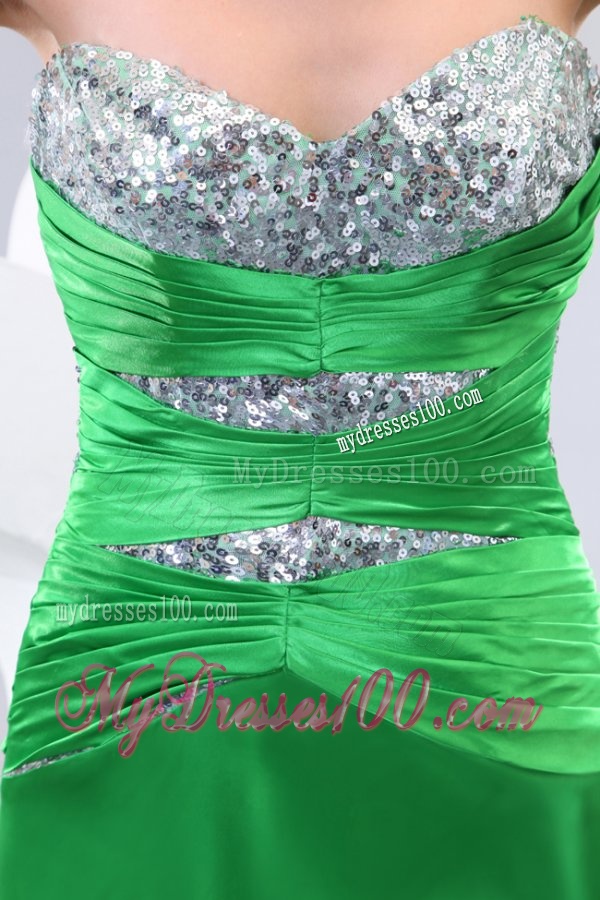 Sexy Spring Green Elastic Woven Satin Brush Train Beading and Paillette Evening Dress with Column