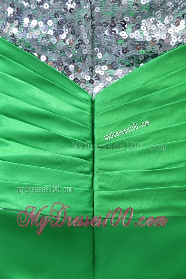 Sexy Spring Green Elastic Woven Satin Brush Train Beading and Paillette Evening Dress with Column