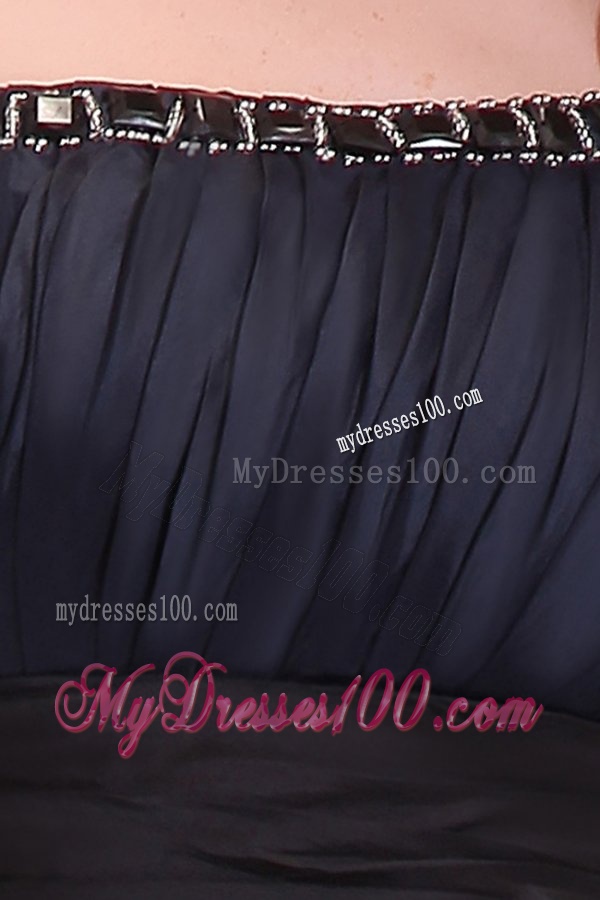 Simple A-line One Shoulder Navy Blue Mini-length Evening Dress with Beading