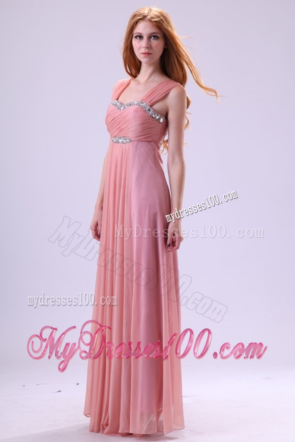 Simple Empire One Shoulder Beading and Ruching Chiffon Evening Dress