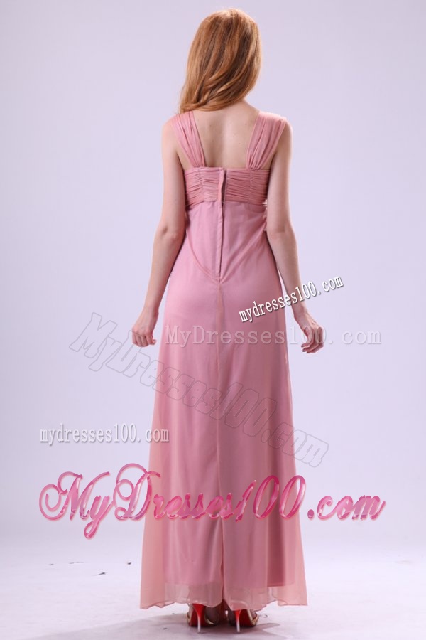 Simple Empire One Shoulder Beading and Ruching Chiffon Evening Dress