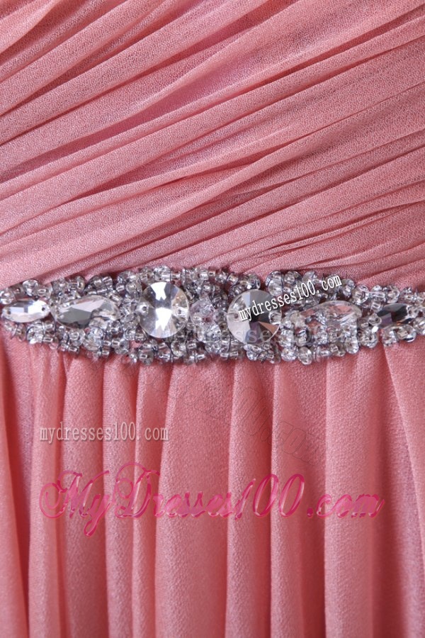 Simple Empire One Shoulder Beading and Ruching Chiffon Evening Dress