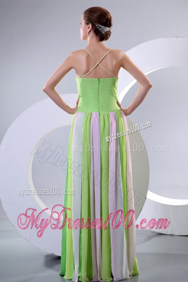 Spaghetti Straps Empire Multi-color Chiffon Evening Dress with Ruching