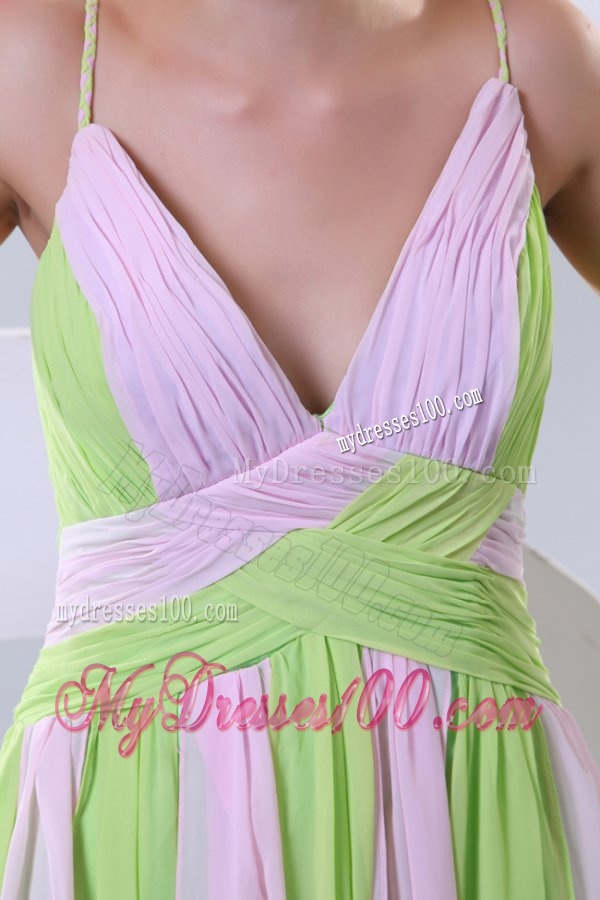 Spaghetti Straps Empire Multi-color Chiffon Evening Dress with Ruching