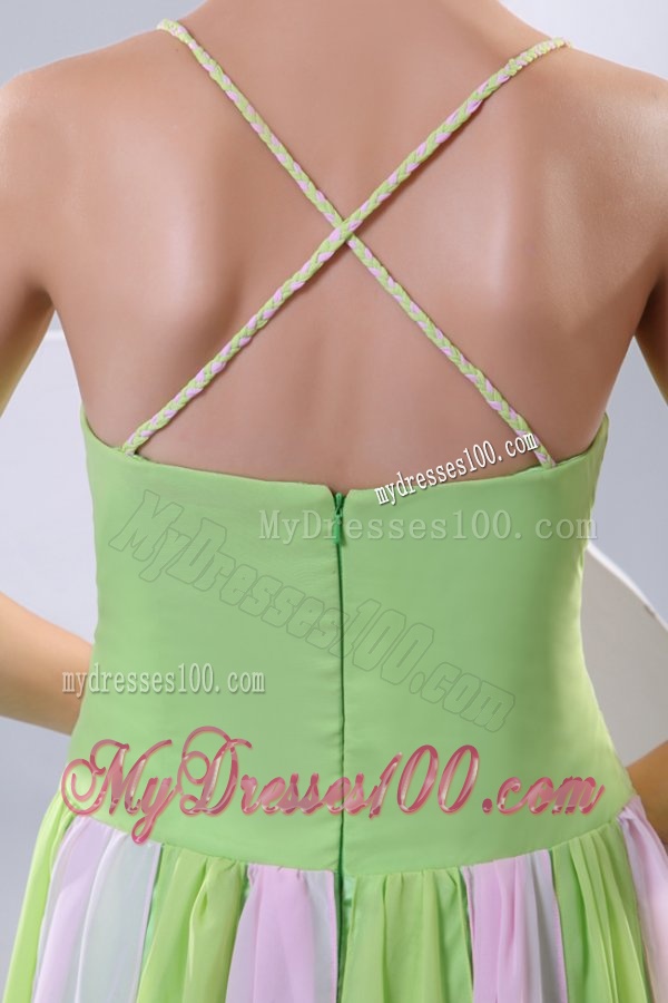 Spaghetti Straps Empire Multi-color Chiffon Evening Dress with Ruching