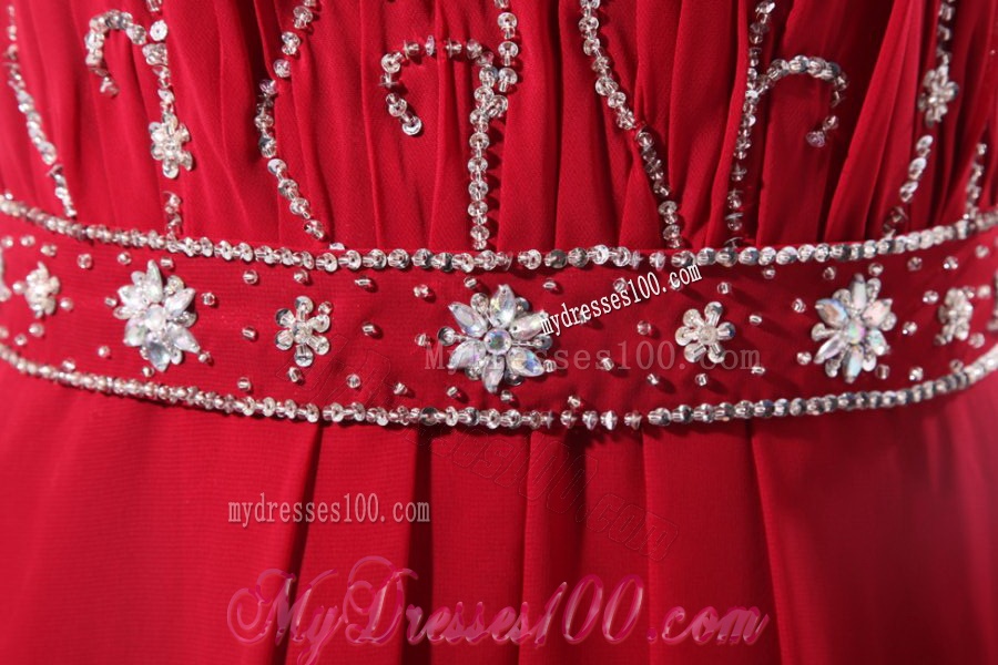 Strapless Beaded Decorate Floor-length Wine Red Evening Dress