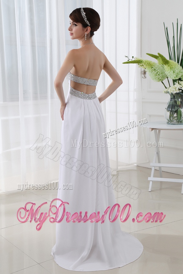 Strapless Beading and Ruching Backless Evening Dress
