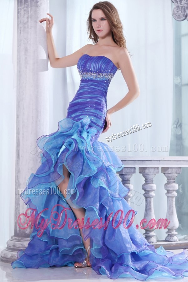 Strapless Beading and Ruffles Layered Mermaid Purple and Blue Evening Dress