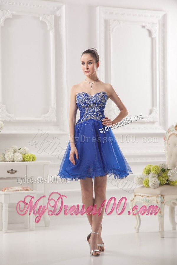 Sweetheart A-line Royal Blue Organza Evening Dress with Beading