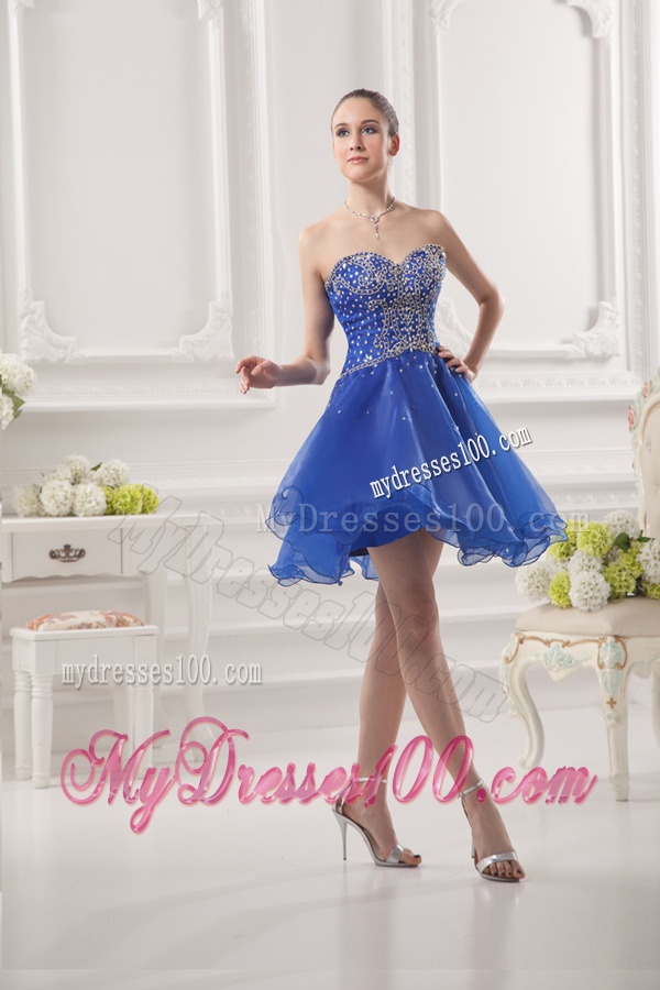 Sweetheart A-line Royal Blue Organza Evening Dress with Beading