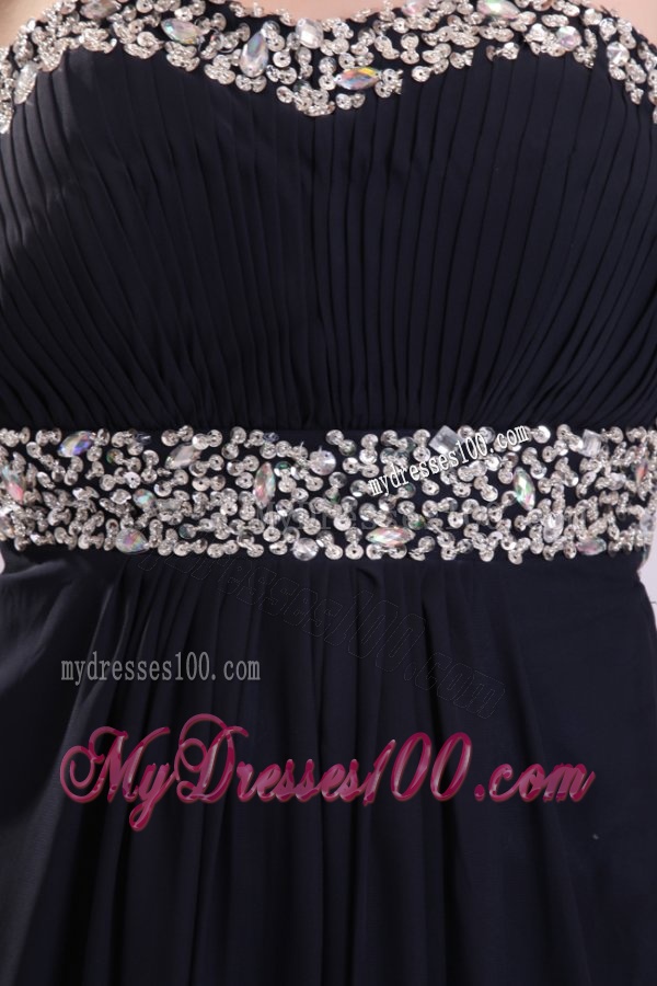 Sweetheart Beaded Brush Train Navy Blue Evening Dress with Backless